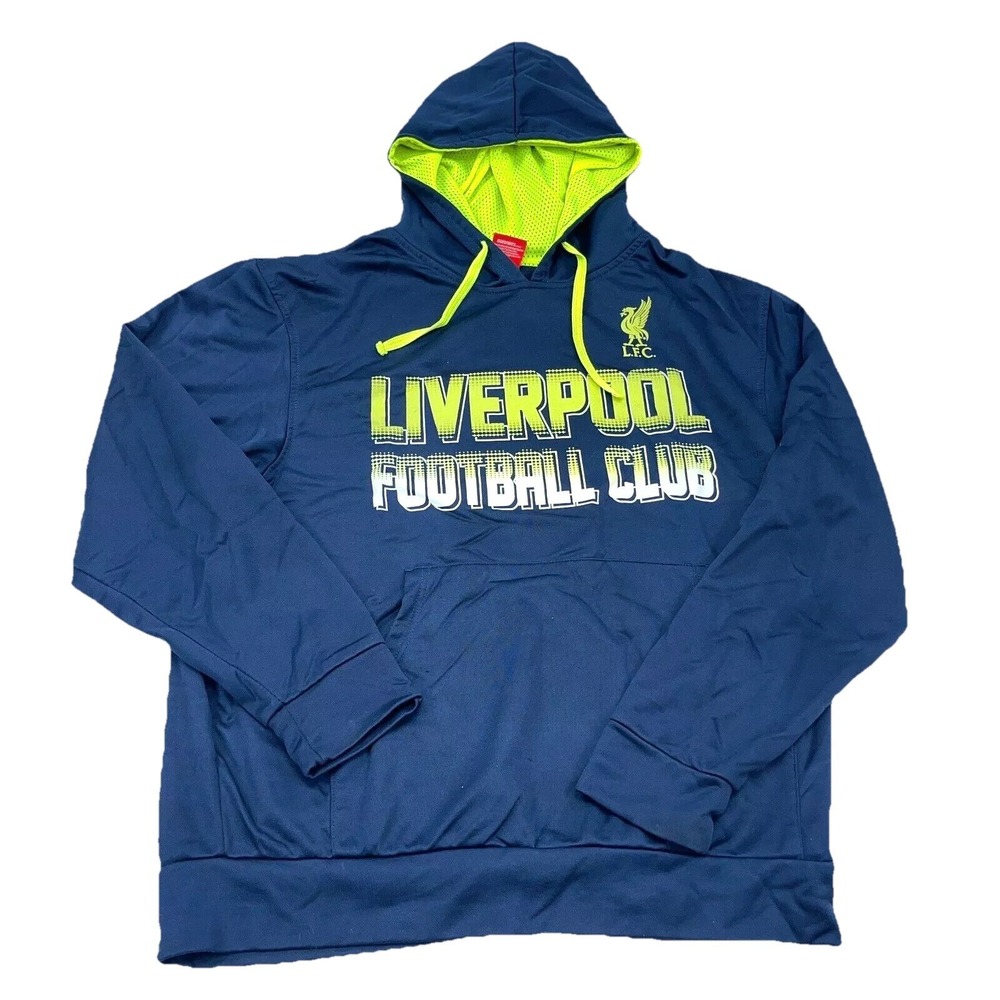 Liverpool FC Hoodie Men Medium Blue Yellow Sweatshirt Sweater Soccer Football *